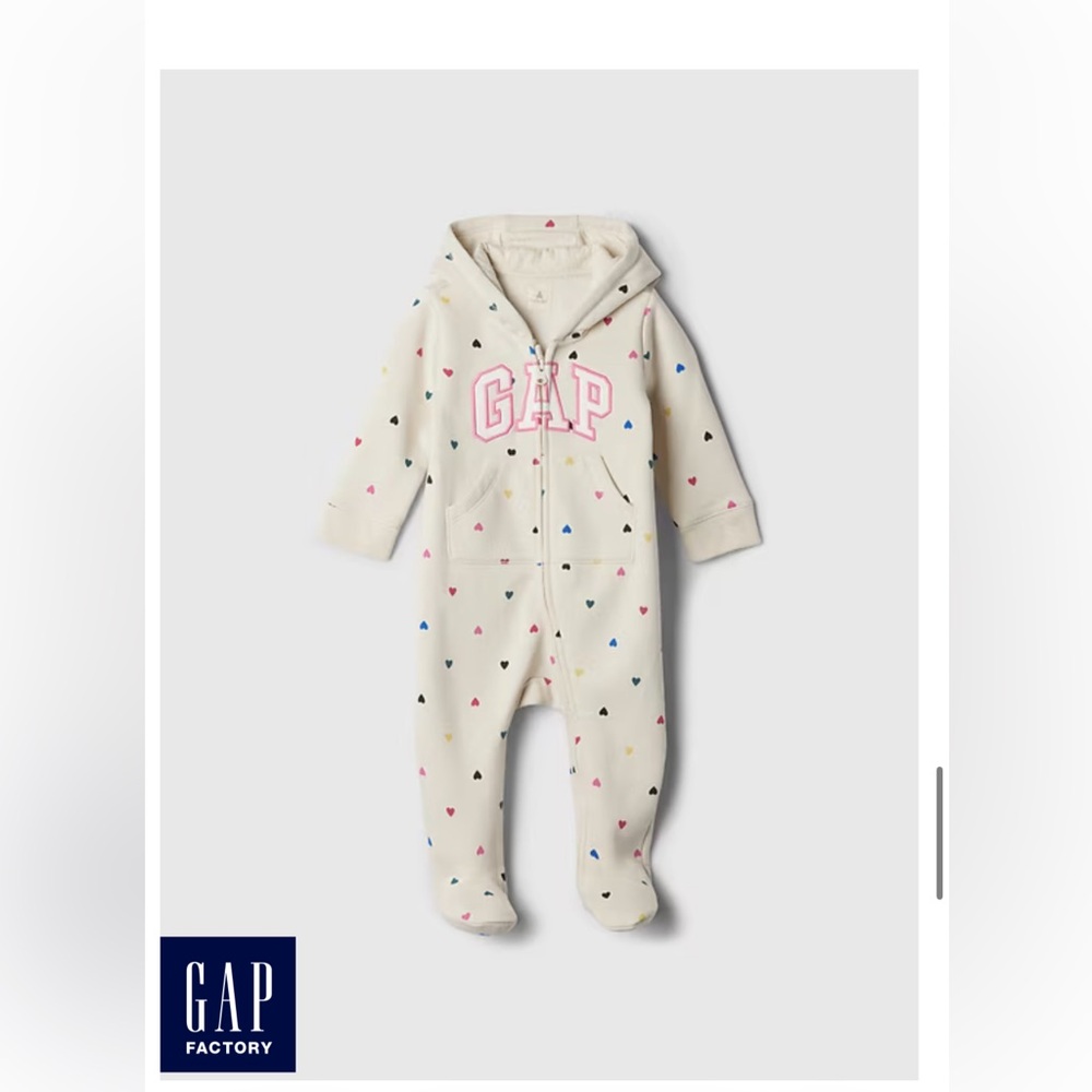GAP Cream Footie with Colorful Heart Print